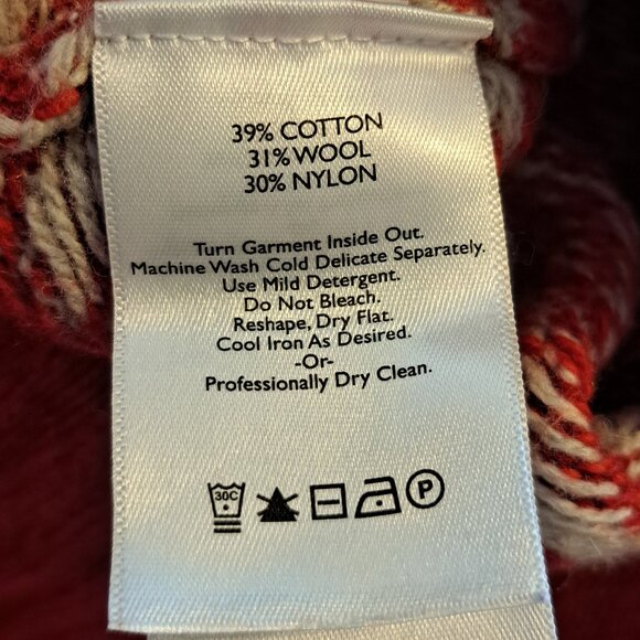 Eddie Bauer Red Funnel Neck Pullover Sweater Christmas Wool Blend Size Medium - Picture 6 of 6